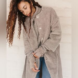 Jenni Kayne Yves Taupe Lamb Shearling 3/4 Sleeve Coat